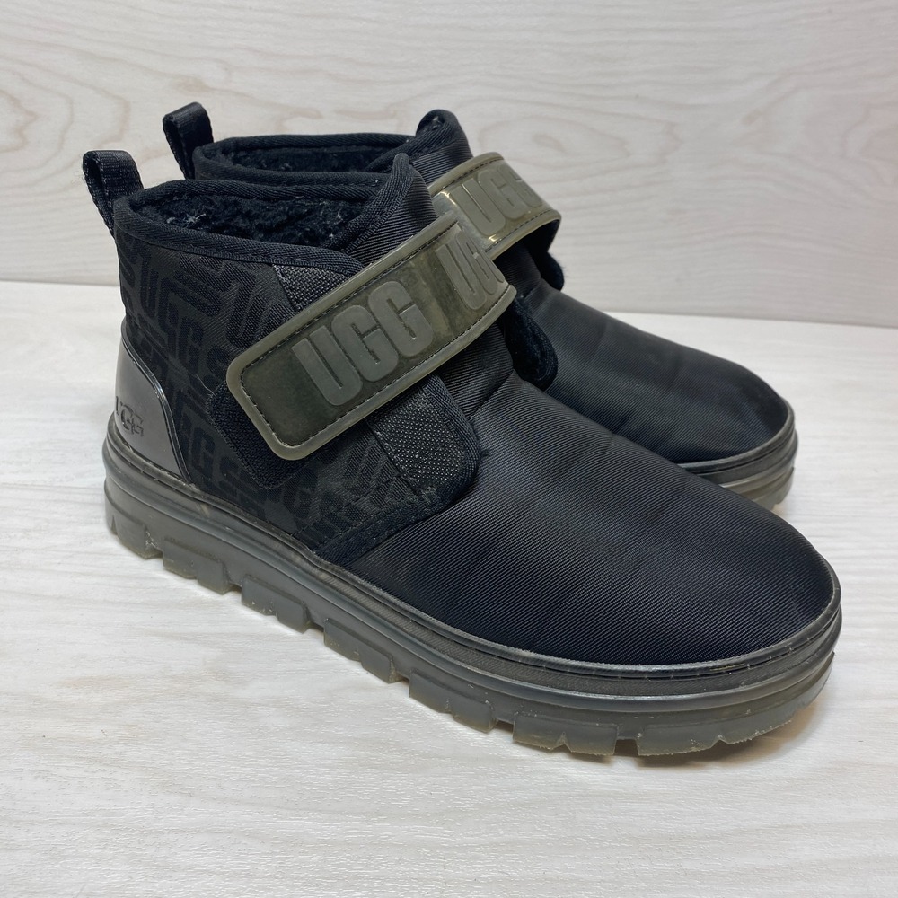 UGG Neumel Chukka Boots Womens Size 9 Black Graphic Spell Out Monogram Sheepskin